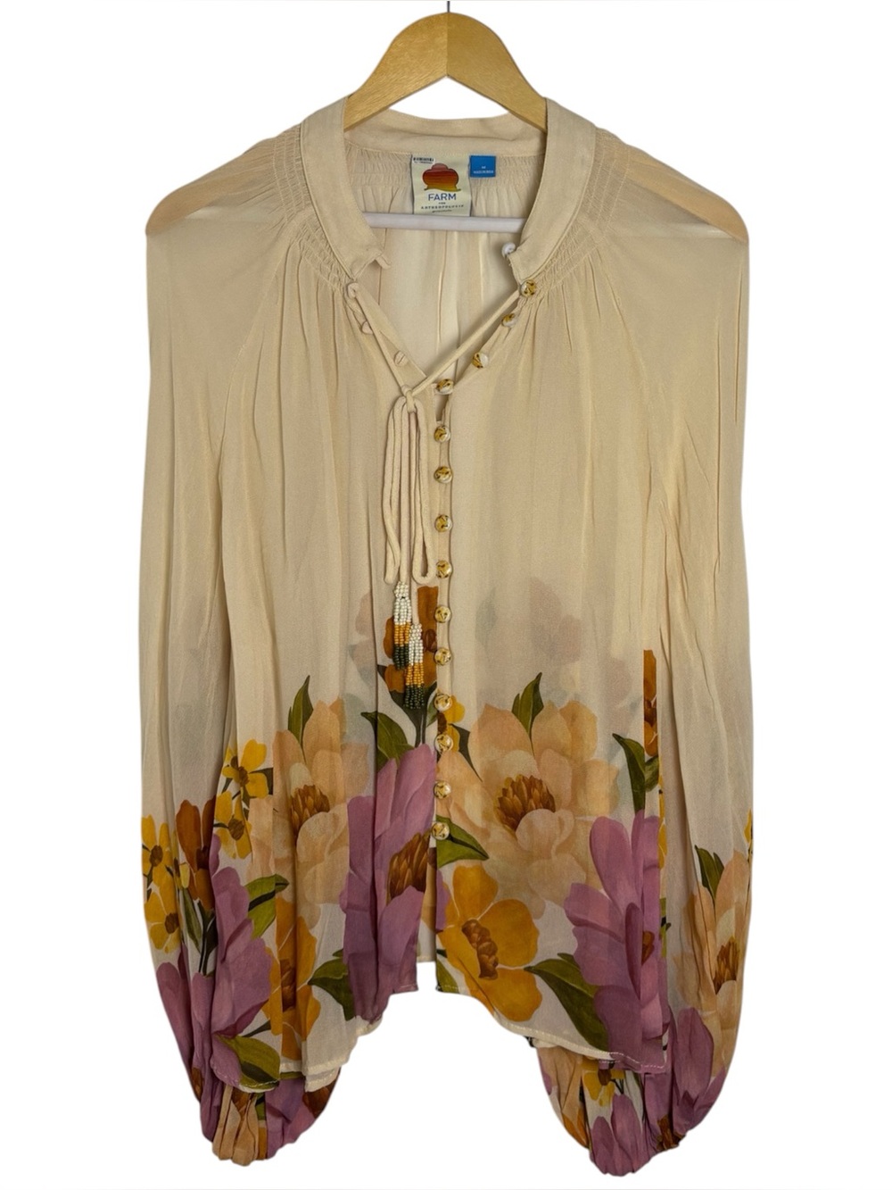 Farm Rio for Anthropologie Puff-Sleeve Boat-Neck Blouse Size M - Picture 2 of 9